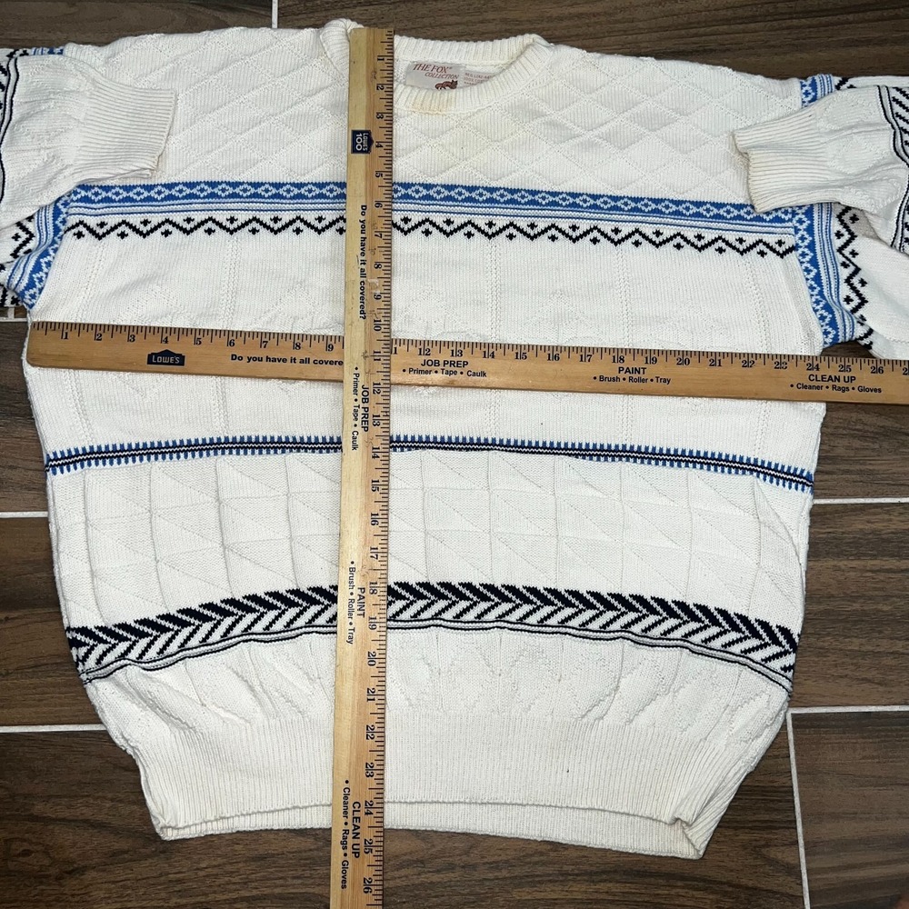 Vintage The Fox Collection Mens White Grandpa Old Money Geometric Sweater Size L - Picture 6 of 6